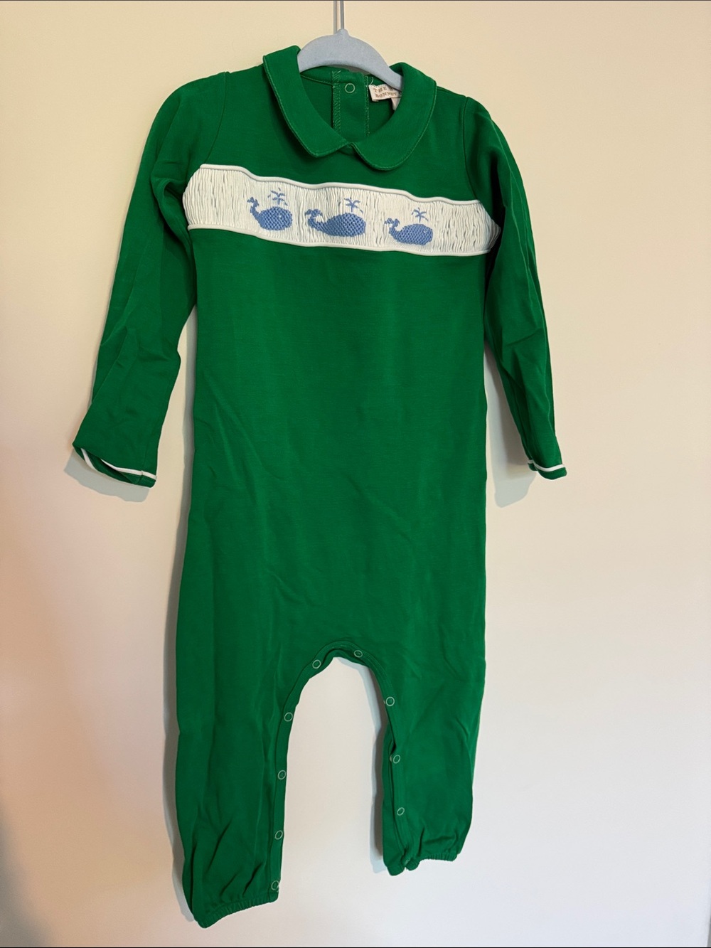 TBBC Rigsby Romper Green Whale Smocked One-Piece Longall 2T